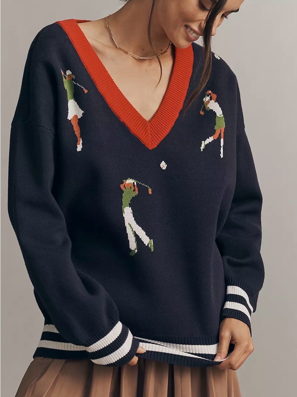 NWT Anthropologie Daily Practice Golf Intarsia V-Neck Sweater Medium $168